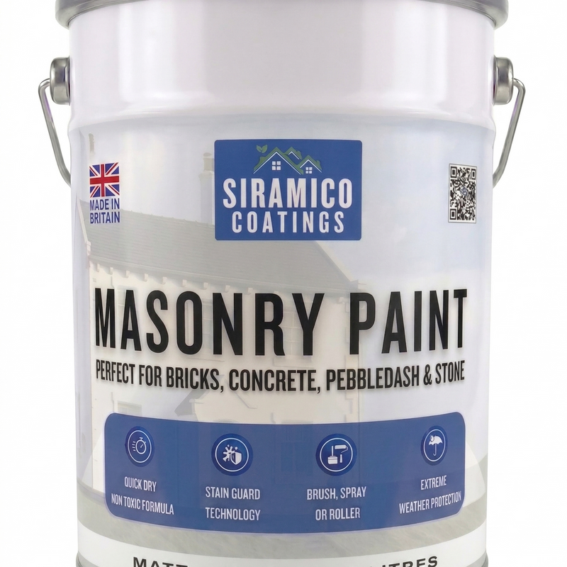 One Coat All in One Masonry Paint with Primer & Sealer | 500ml or 5 Litres - Matt | White - Red - Black - Mid Grey - Dark Grey