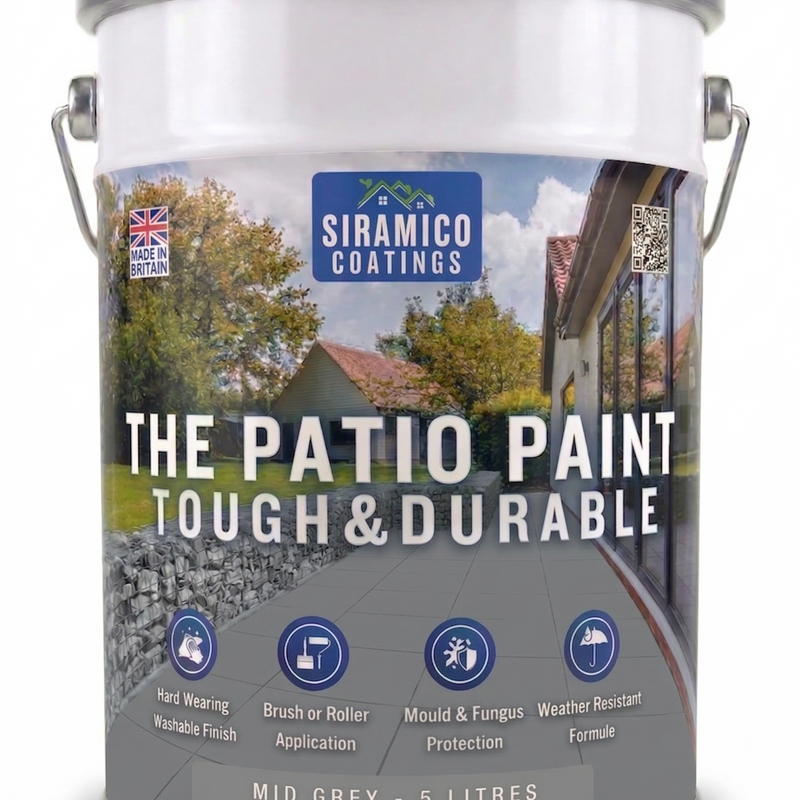 One Coat Anti-Slip Patio Paint for Concrete, Stone, Brick or Tile | 5 Litres | Premium One Coat Mould & UV Resistant Formula | White Grey Black Red
