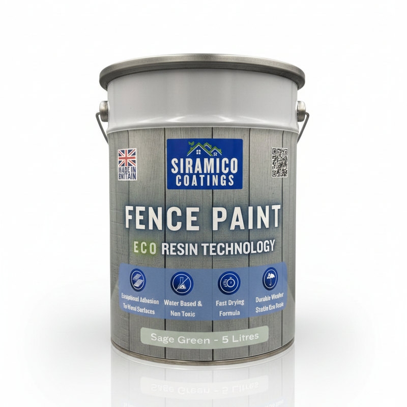 One Coat Premium Fence Paint | 5 Litres | ECO-Resin™ Technology | 6 Luxury Colours | Goose Grey | Sage Green | Anthracite Grey | Pastel Blue | Deep Black | Ice White