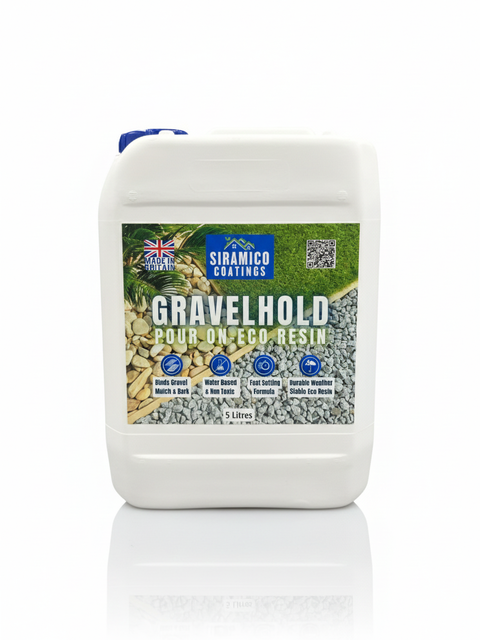 GRAVELHOLD Pour On ECO Resin™ Glue | 5 litres | Waterbased Binder for Gravel Stones and Mulch on Borders, Patios & Garden Paths. Non Toxic & Pet Friendly