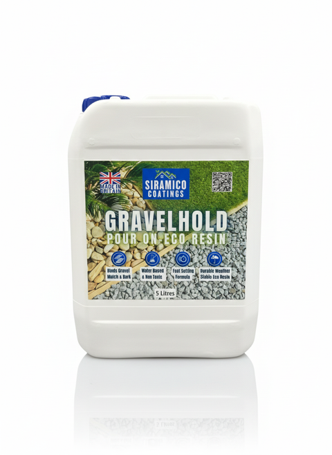 GRAVELHOLD Pour On ECO Resin™ Glue | 5 litres | Waterbased Binder for Gravel Stones and Mulch on Borders, Patios & Garden Paths. Non Toxic & Pet Friendly