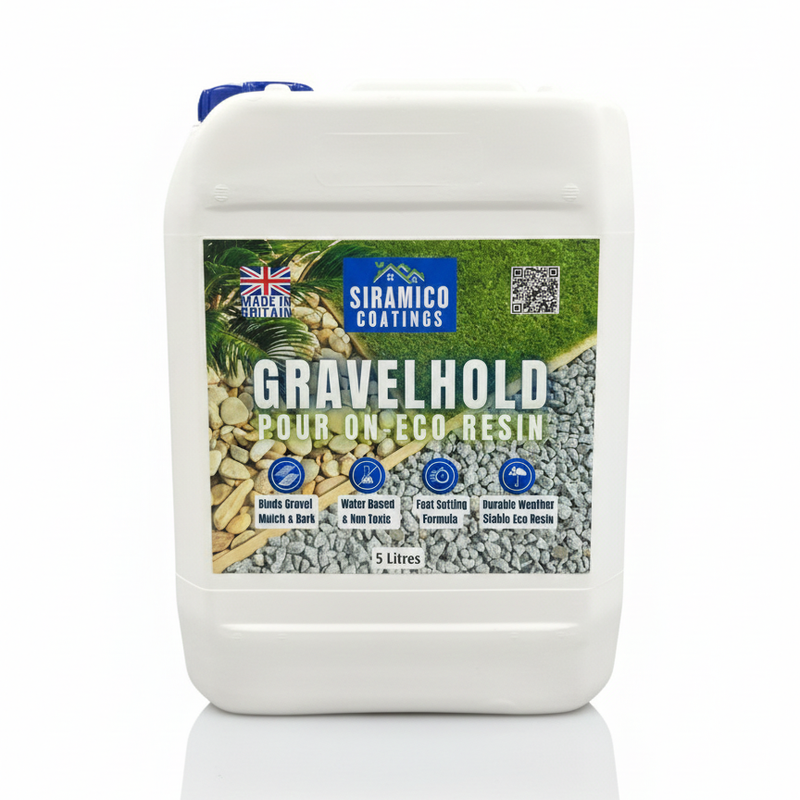 GRAVELHOLD Pour On ECO Resin™ Glue | 5 litres | Waterbased Binder for Gravel Stones and Mulch on Borders, Patios & Garden Paths. Non Toxic & Pet Friendly