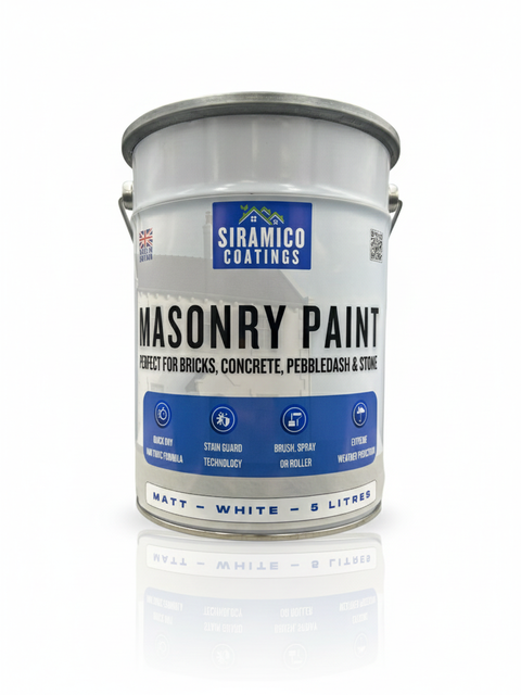 One Coat All in One Masonry Paint with Primer & Sealer | 500ml or 5 Litres - Matt | White - Red - Black - Mid Grey - Dark Grey