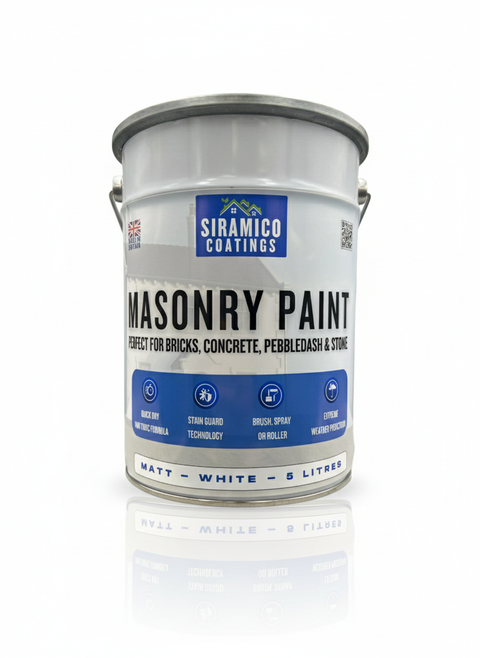 One Coat All in One Masonry Paint with Primer & Sealer | 500ml or 5 Litres - Matt | White - Red - Black - Mid Grey - Dark Grey