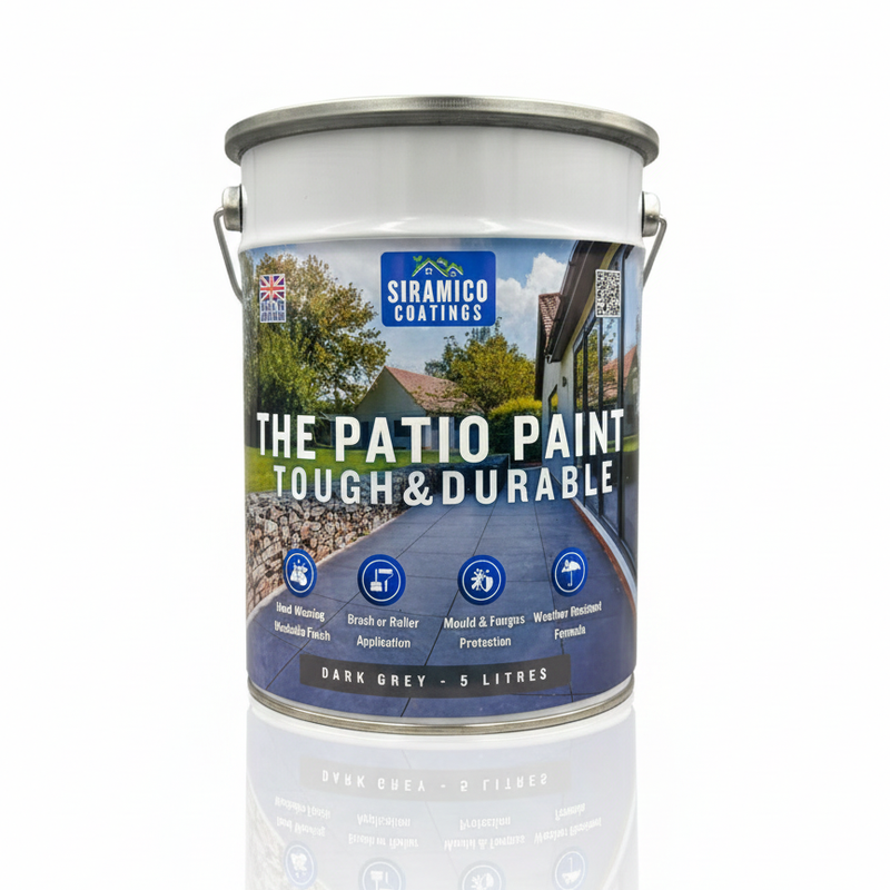 One Coat Anti-Slip Patio Paint for Concrete, Stone, Brick or Tile | 5 Litres | Premium One Coat Mould & UV Resistant Formula | White Grey Black Red