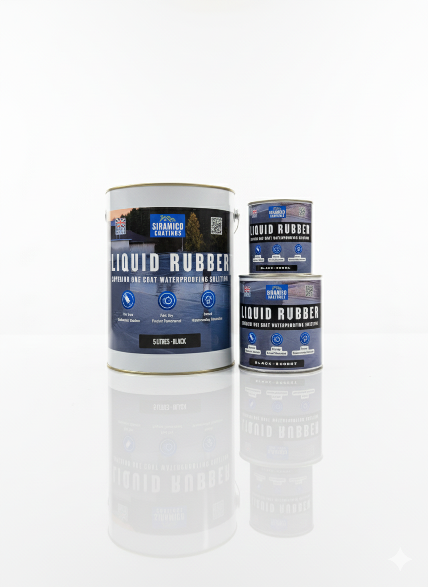 Siramico Coatings Liquid Rubber Roof Coating | 500ml & 1 Litre | Instant Leak Seal Technology I Quick Drying, One Coat Waterproofing Sealant | Black, Grey & Clear