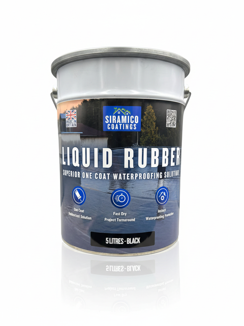 Siramico Liquid Rubber Roof Coating | 5 Litres | Instant Leak Seal Technology I Quick Drying, One Coat Waterproofing Sealant | Black, Grey & Clear