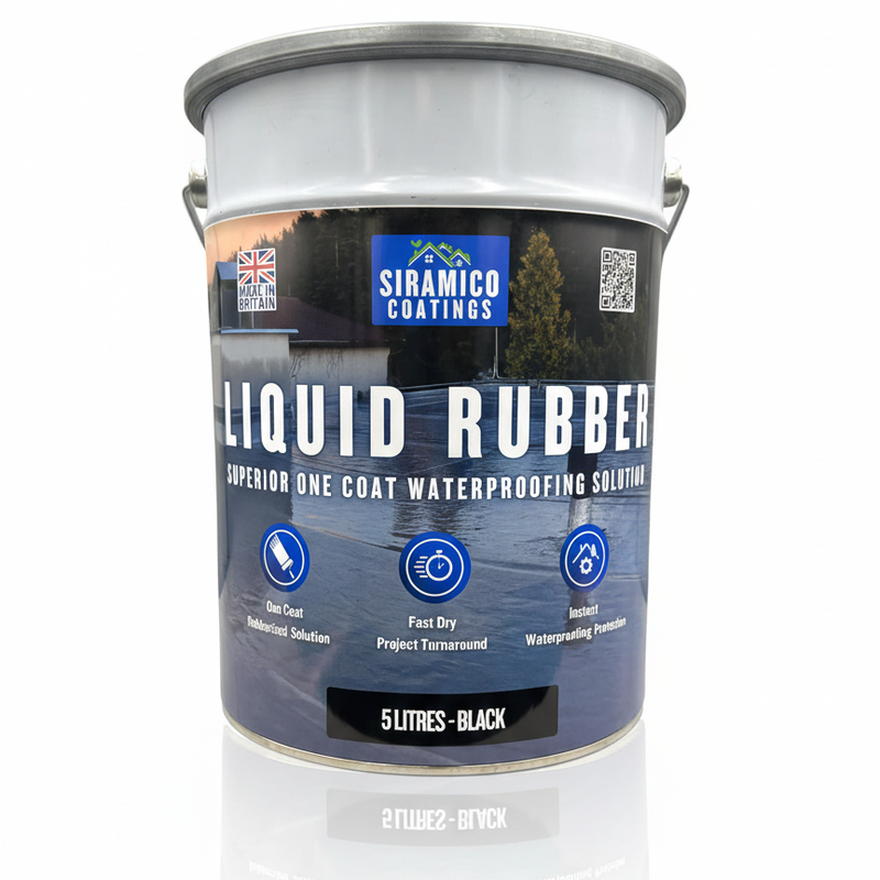 Siramico Liquid Rubber Roof Coating | 5 Litres | Instant Leak Seal Technology I Quick Drying, One Coat Waterproofing Sealant | Black, Grey & Clear