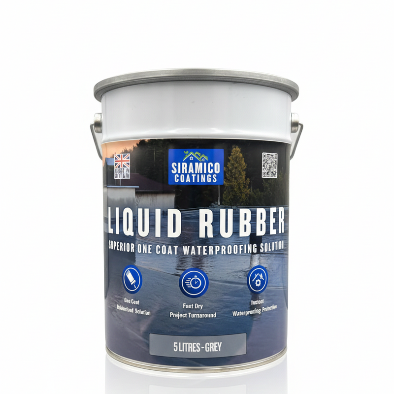 Siramico Liquid Rubber Roof Coating | 5 Litres | Instant Leak Seal Technology I Quick Drying, One Coat Waterproofing Sealant | Black, Grey & Clear
