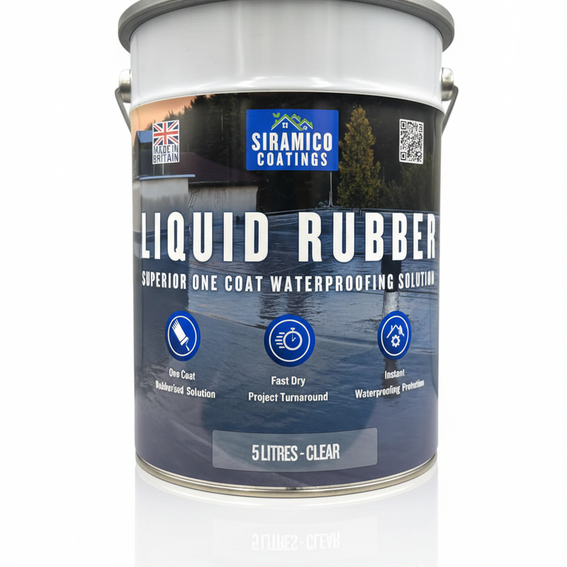 Siramico Liquid Rubber Roof Coating | 5 Litres | Instant Leak Seal Technology I Quick Drying, One Coat Waterproofing Sealant | Black, Grey & Clear