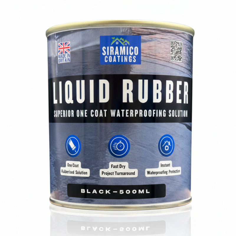 Siramico Coatings Liquid Rubber Roof Coating | 500ml & 1 Litre | Instant Leak Seal Technology I Quick Drying, One Coat Waterproofing Sealant | Black, Grey & Clear