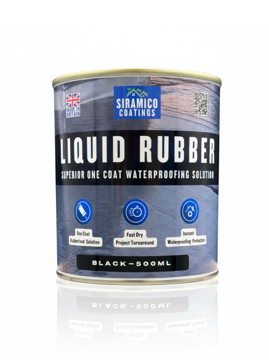 Siramico Coatings Liquid Rubber Roof Coating | 500ml & 1 Litre | Instant Leak Seal Technology I Quick Drying, One Coat Waterproofing Sealant | Black, Grey & Clear