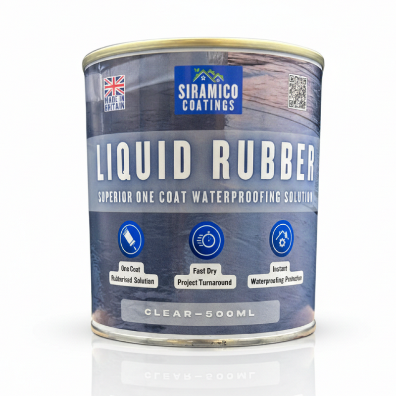 Siramico Coatings Liquid Rubber Roof Coating | 500ml & 1 Litre | Instant Leak Seal Technology I Quick Drying, One Coat Waterproofing Sealant | Black, Grey & Clear