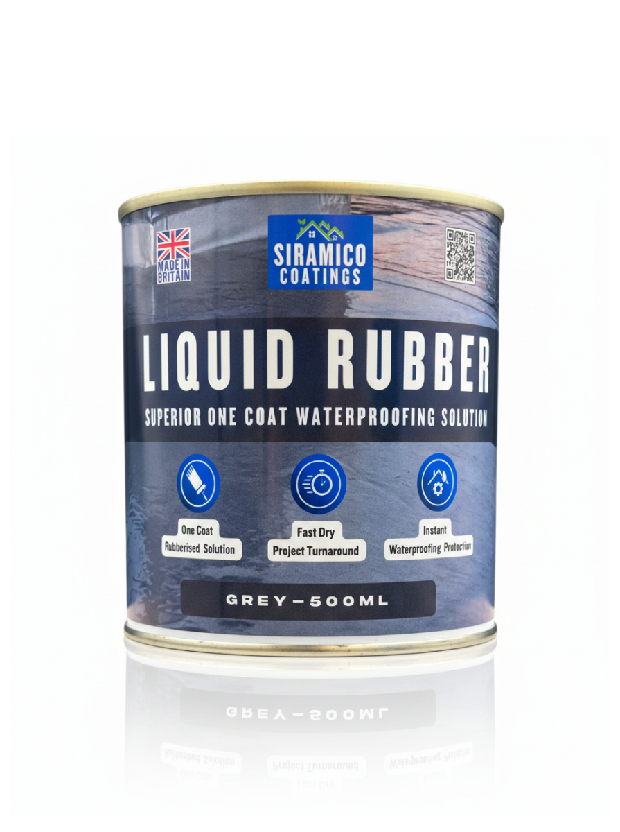 Siramico Coatings Liquid Rubber Roof Coating | 500ml & 1 Litre | Instant Leak Seal Technology I Quick Drying, One Coat Waterproofing Sealant | Black, Grey & Clear