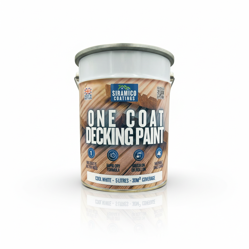 One Coat Anti-Slip Premium Decking Paint & Sealer | 30m² - 5 Litres | Mould & UV Resistant Formula | Cool White - Light Grey - Mid Grey - Dark Grey - Sage Green - Black - Brick Red