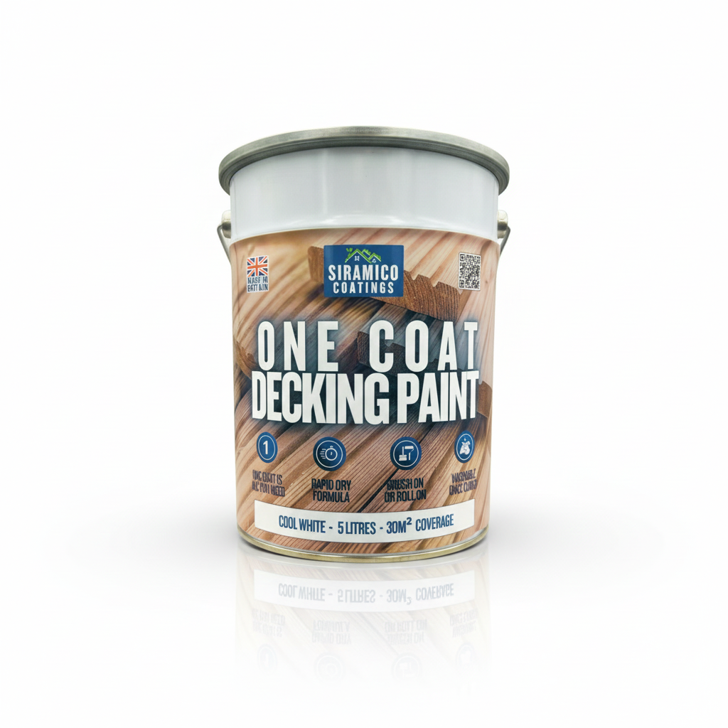 One Coat Anti-Slip Premium Decking Paint & Sealer | 30m² - 5 Litres | Mould & UV Resistant Formula | Cool White - Light Grey - Mid Grey - Dark Grey - Sage Green - Black - Brick Red