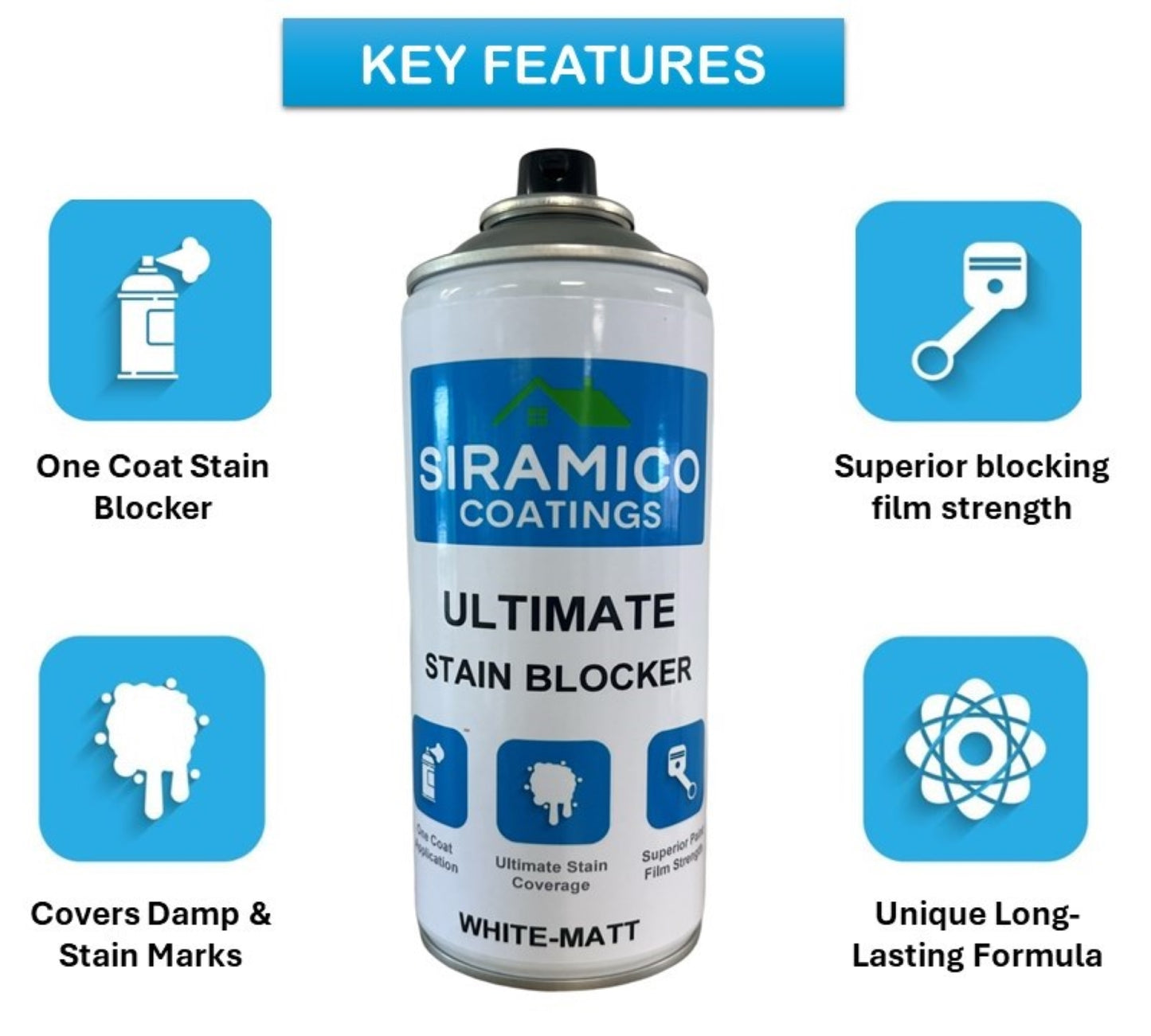 The Damp & Stain Blocker Spray | Matt White - 400ml Aerosol | Universal Stain Blocker