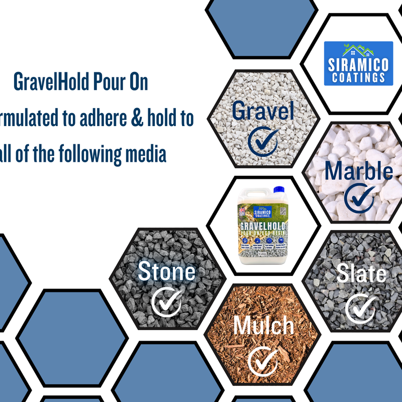 GRAVELHOLD Pour On ECO Resin™ Glue | 5 litres | Waterbased Binder for Gravel Stones and Mulch on Borders, Patios & Garden Paths. Non Toxic & Pet Friendly