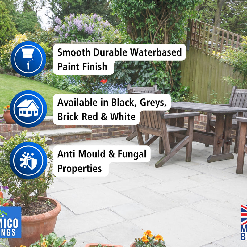 One Coat Anti-Slip Patio Paint for Concrete, Stone, Brick or Tile | 5 Litres | Premium One Coat Mould & UV Resistant Formula | White Grey Black Red