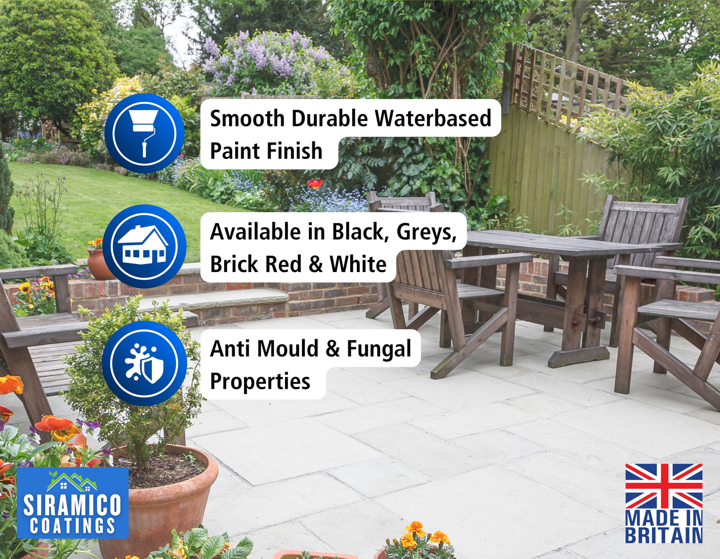 One Coat Anti-Slip Patio Paint for Concrete, Stone, Brick or Tile | 5 Litres | Premium One Coat Mould & UV Resistant Formula | White Grey Black Red