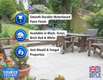 One Coat Anti-Slip Patio Paint for Concrete, Stone, Brick or Tile | 5 Litres | Premium One Coat Mould & UV Resistant Formula | White Grey Black Red