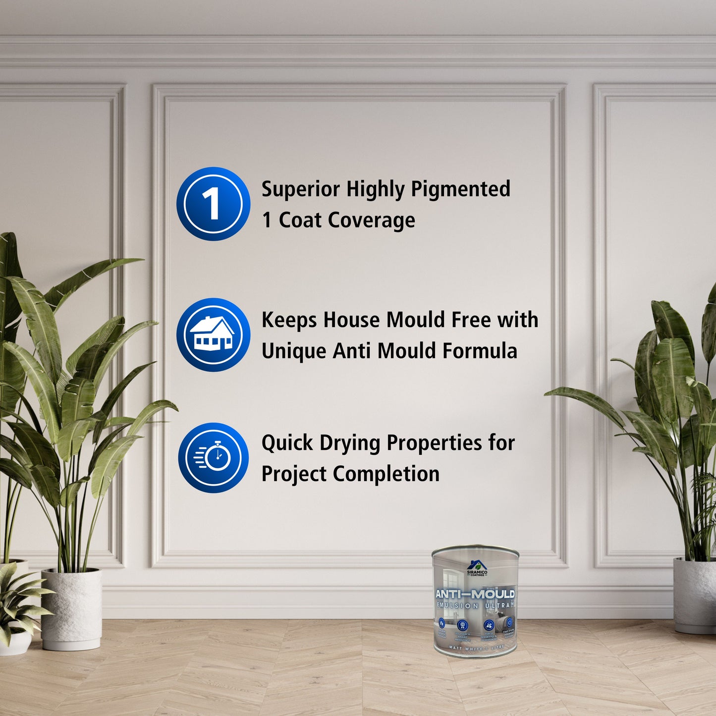 Anti-Mould Emulsion Ultra™ White Paint | 500ml 1 Litre 2.5 Litre or 5 Litre | Siramico Coatings