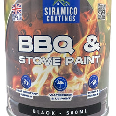 BBQ & Stove High Temperature up to 1000°C Paint | 500ml or 1 Litre  Black, White or Red - Matt | Siramico Coatings