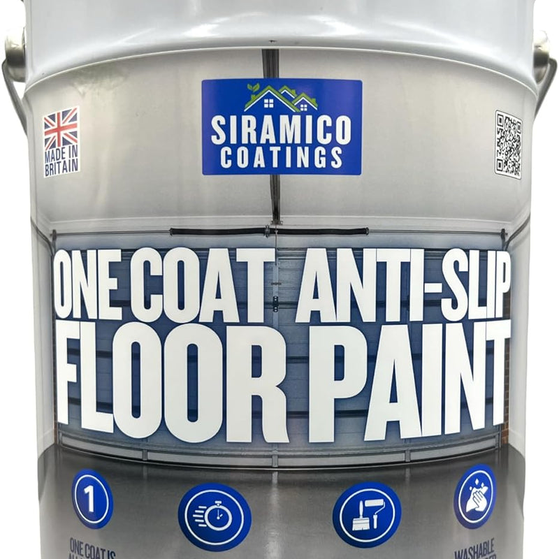 One Coat Anti-Slip Floor Paint | 1 - 5 Litres I Waterbased, Quick Drying Formula | Black - Dark Grey - Mid Grey - Light Grey - White