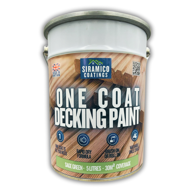 One Coat Anti-Slip Premium Decking Paint & Sealer | 30m² - 5 Litres | Mould & UV Resistant Formula | Cool White - Light Grey - Mid Grey - Dark Grey - Sage Green - Black - Brick Red