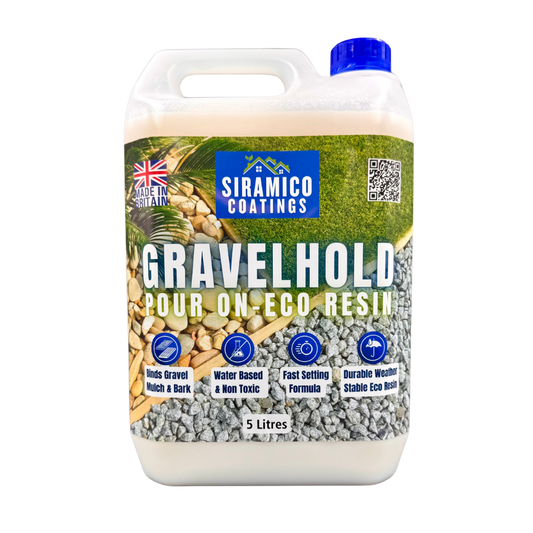 GRAVELHOLD Pour On ECO Resin™ Glue | 5 litres | Waterbased Binder for Gravel Stones and Mulch on Borders, Patios & Garden Paths. Non Toxic & Pet Friendly