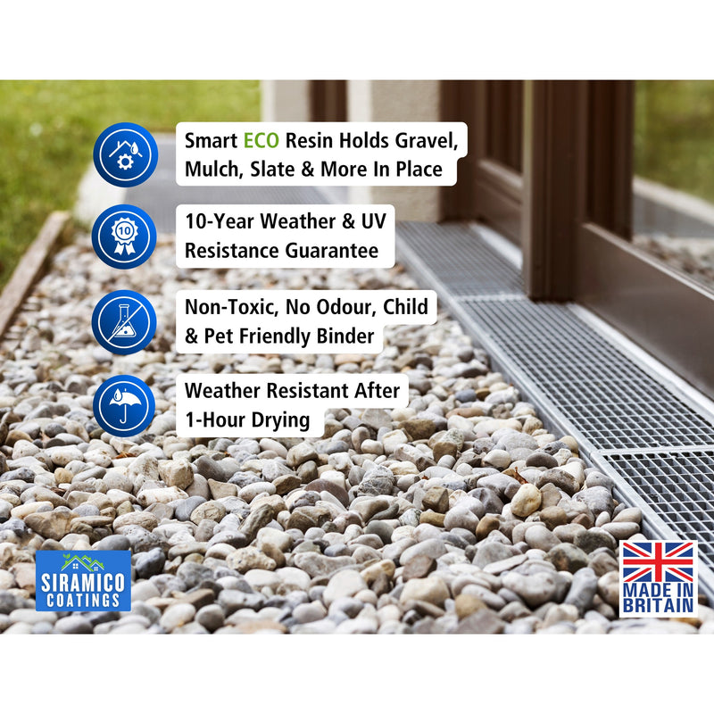 Smart ECO resin holds gravel, mulch and slate, 10-year weather and UV guarantee