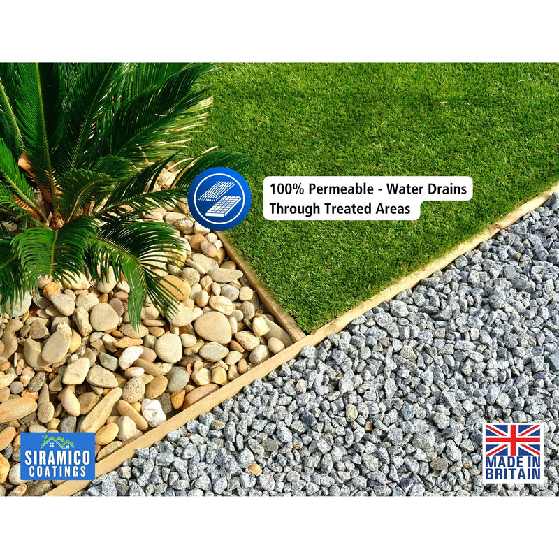 100% permeable, water drains through treated areas