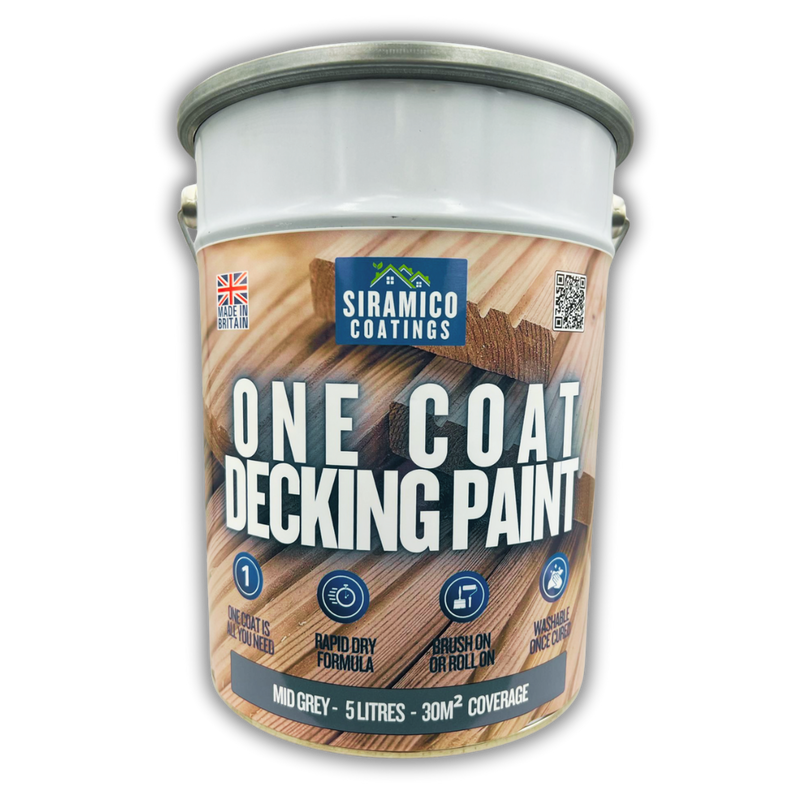 One Coat Anti-Slip Premium Decking Paint & Sealer | 30m² - 5 Litres | Mould & UV Resistant Formula | Cool White - Light Grey - Mid Grey - Dark Grey - Sage Green - Black - Brick Red
