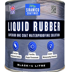 Siramico Coatings Liquid Rubber Roof Coating | 500ml & 1 Litre | Instant Leak Seal Technology I Quick Drying, One Coat Waterproofing Sealant | Black, Grey & Clear