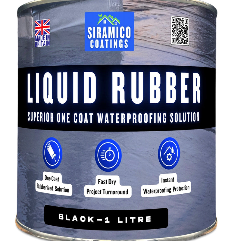 Siramico Coatings Liquid Rubber Roof Coating | 500ml & 1 Litre | Instant Leak Seal Technology I Quick Drying, One Coat Waterproofing Sealant | Black, Grey & Clear