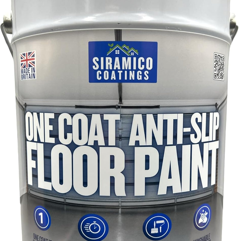 One Coat Anti-Slip Floor Paint | 1 - 5 Litres I Waterbased, Quick Drying Formula | Black - Dark Grey - Mid Grey - Light Grey - White